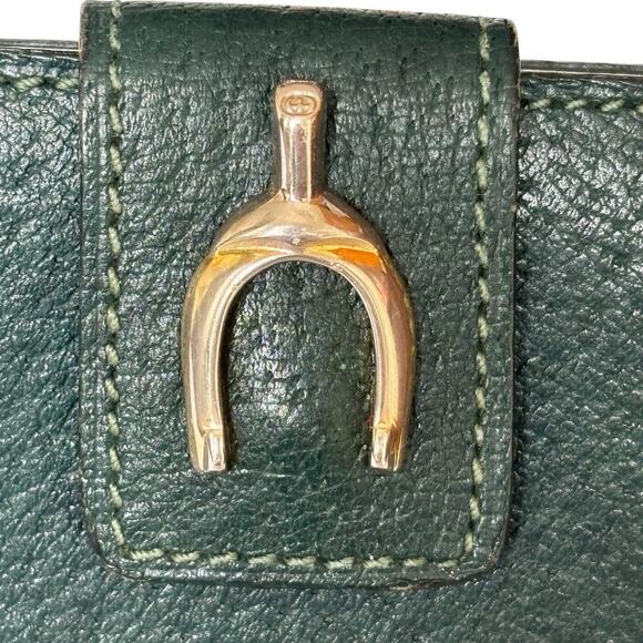 GUCCI Bifold Compact Wallet‎ Leather Dark Green Kiss Lock Horsebit - Picture 3 of 16